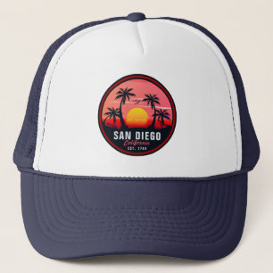 San Diego California Retro Sunset Souvenirs 60er Truckerkappe