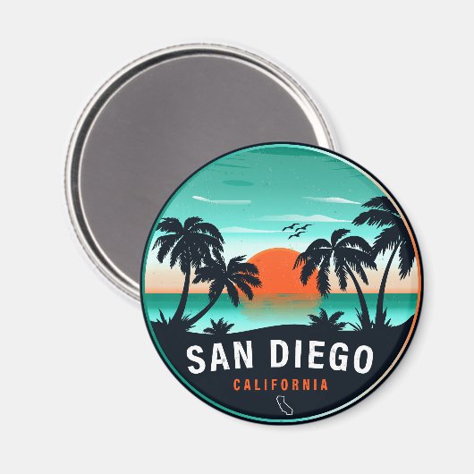 San Diego California Retro Sunset Souvenirs 80er Magnet (Vorderseite/Rückseite)