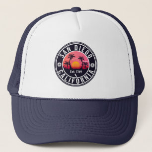 San Diego California Retro Sunset Souvenirs 80er Truckerkappe