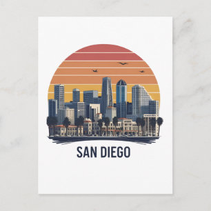 San Diego California Skyline Modern Citycape Art Postkarte