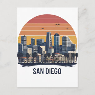 San Diego California Skyline Modern Citycape Art Postkarte