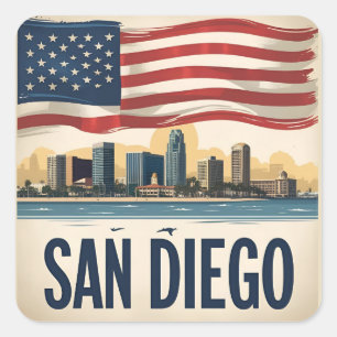 San Diego California Skyline–Moderne Stadtlandscha Quadratischer Aufkleber