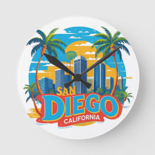 San Diego California Skyline–Moderne Stadtlandscha Runde Wanduhr
