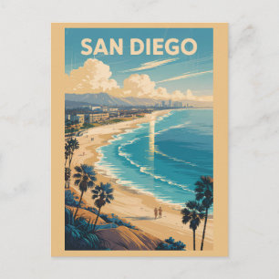 San Diego California Skyline Reise Kunst Vintage Postkarte