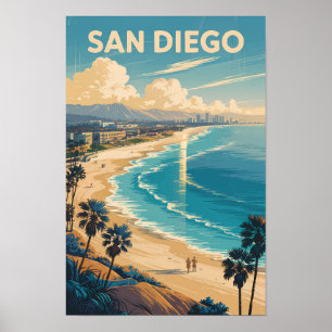 San Diego California Skyline Reisen Vintag Poster