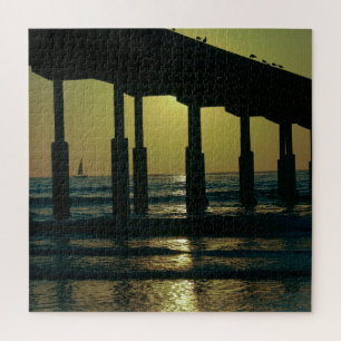 San Diego California Sunset Ocean Beach Pier Puzzle