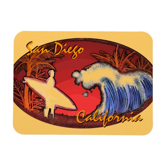San Diego California Surfer Art Rechteck Magnet (Horizontal)