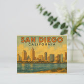 San Diego California Vintag Skyline Postkarte (Stehend Vorderseite)