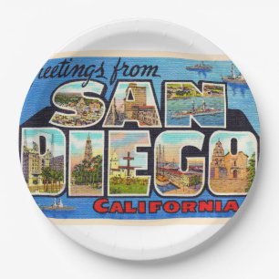 San Diego California Vintager Großbuchstabe Postk Pappteller