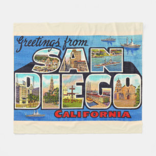 San Diego California Vintager Großbuchstabe Postka Fleecedecke