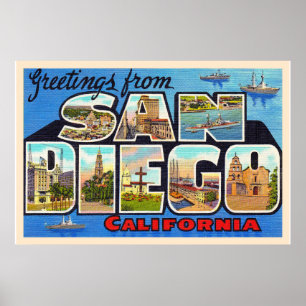 San Diego California Vintager Großbuchstabe Postka Poster