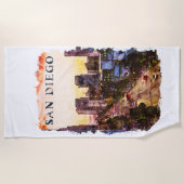 San Diego California Watercoloer Sunset View Strandtuch (Vorderseite)