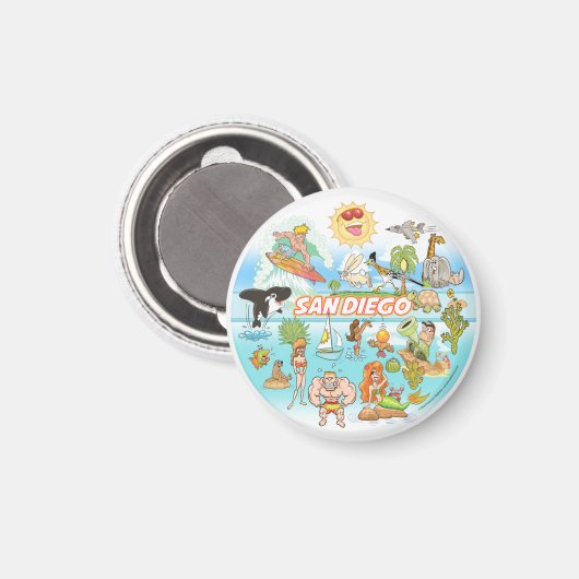 San Diego Cartoon Magnet (Vorderseite/Rückseite)