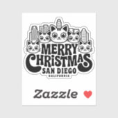 San Diego City California Frohe Weihnachtskatzen U Aufkleber (Blatt)