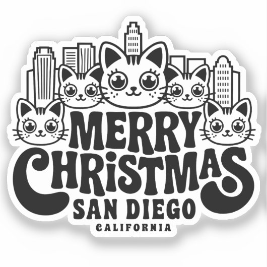 San Diego City California Frohe Weihnachtskatzen U Aufkleber (Vorderseite)
