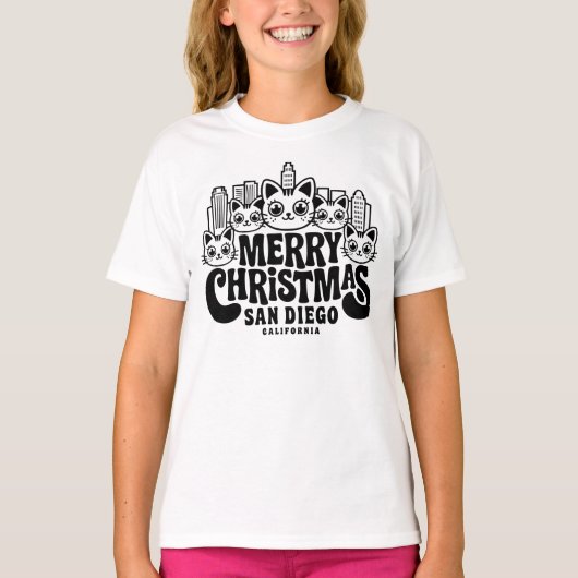 San Diego City California Frohe Weihnachtskatzen U T-Shirt (Vorderseite)