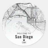San Diego City Map | Begrüßung Runder Aufkleber (Vorderseite)