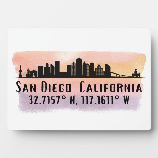 San Diego City Skyline Latitude und Längengrad Fotoplatte (Vorderseite)