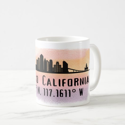 San Diego City Skyline Latitude und Längengrad Kaffeetasse (VorderseiteRechts)