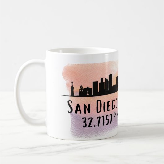 San Diego City Skyline Latitude und Längengrad Kaffeetasse (Links)