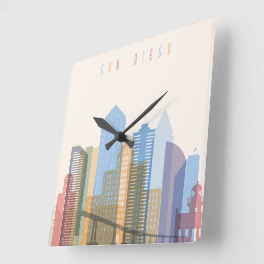 San Diego City Skyline Quadratische Wanduhr (Winkel)