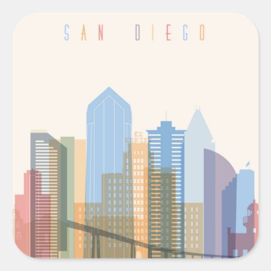 San Diego City Skyline Quadratischer Aufkleber (Vorderseite)