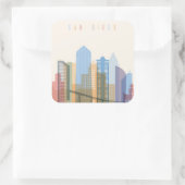 San Diego City Skyline Quadratischer Aufkleber (Tasche)