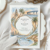 San Diego Coastal Landmarks Watercolor Wedding Einladung