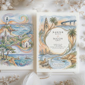 San Diego Coastal Landmarks Watercolor Wedding Einladung