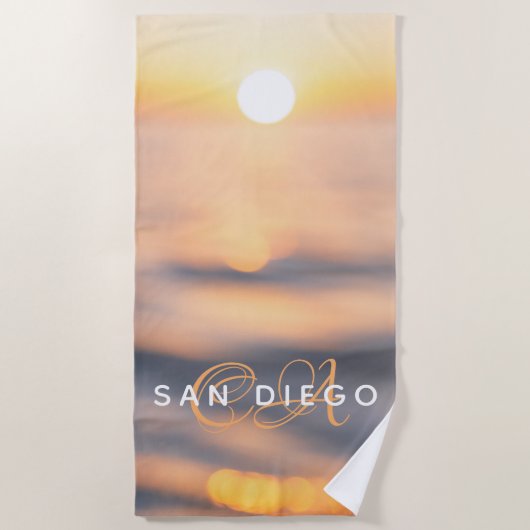 San Diego Golden Ocean Sunset Custom Strandtuch (Vorderseite)