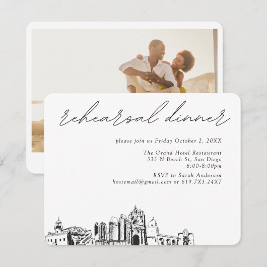 San Diego Hochzeit Elegante Probe Abendessen Begleitkarte (Vorne/Hinten)