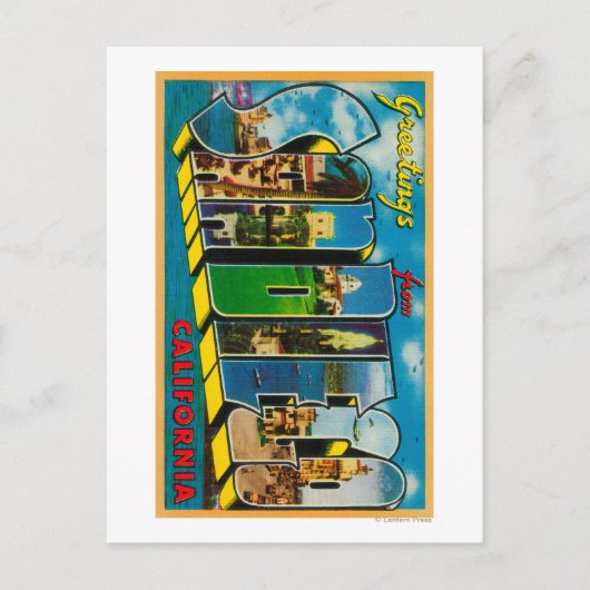 San Diego, Kalifornien - Große Briefszenen Postkarte (Vorderseite)