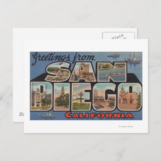 San Diego, Kalifornien - Große Briefszenen Postkarte (Vorne/Hinten)