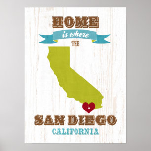 San Diego, Kalifornien Karte - Zuhause ist wo Poster