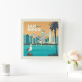 San Diego, Kalifornien Quadratische Wanduhr (Zuhause)