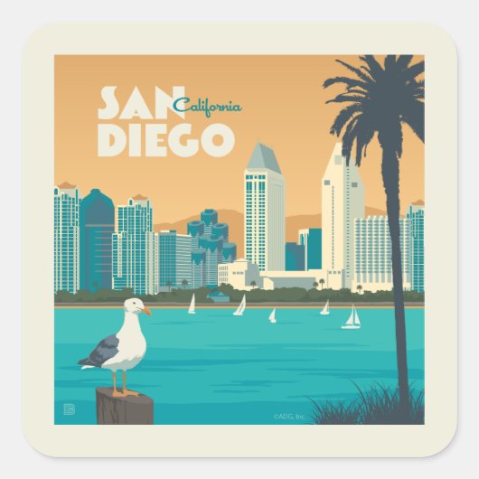 San Diego, Kalifornien Quadratischer Aufkleber (Vorderseite)