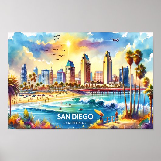 San Diego Kalifornien Reisen Orte Aquarell Poster (Vorne)