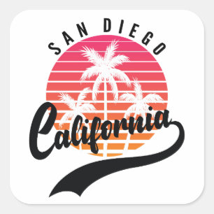 San Diego, Kalifornien Retro-Aufkleber Quadratischer Aufkleber
