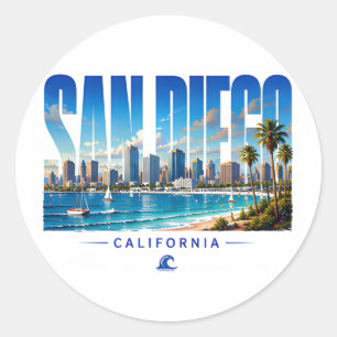 San Diego Kalifornien Skyline Küstenstadt Reise Runder Aufkleber