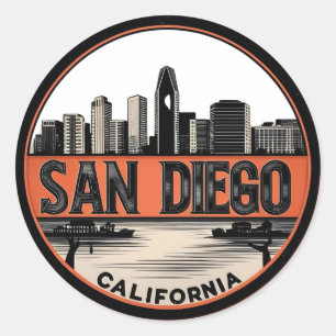 San Diego Kalifornien Skyline–Moderne Stadtlandsch Runder Aufkleber