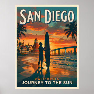 San Diego Kalifornien Sonnenuntergang Surf Reise Poster