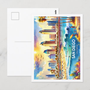 San Diego Kalifornien USA Berühmter Ort Aquarell Postkarte