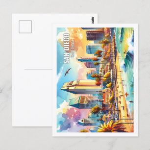 San Diego Kalifornien USA Berühmter Ort Aquarell Postkarte