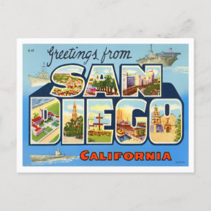 San Diego, Kalifornien Vintage große Buchstaben Po Postkarte