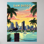 San Diego, kalifornische Skyline mit Möwe Poster (Vorne)