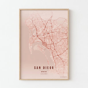San Diego Korallenkarte Druck Poster Wandkunst Ges