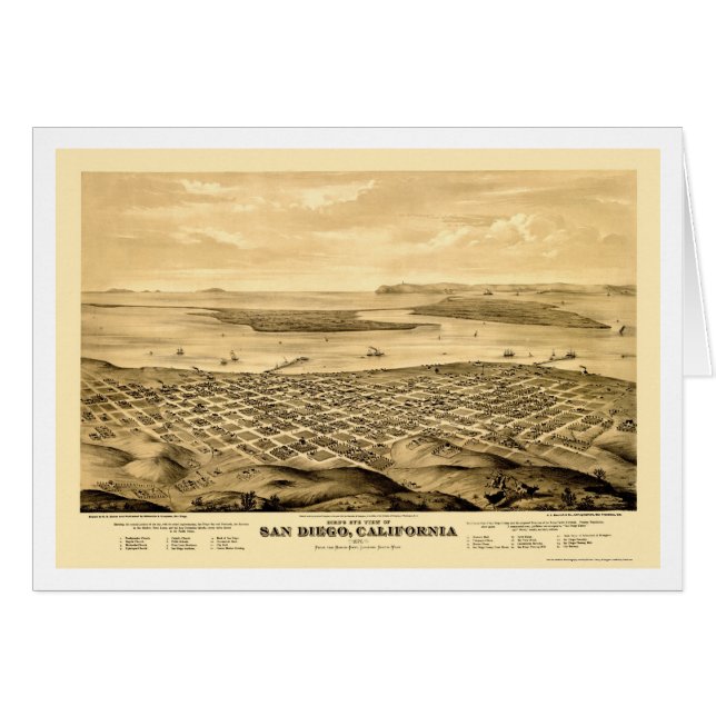 San Diego, panoramische Karte CAs - 1876 (Vorderseite (Horizontal))