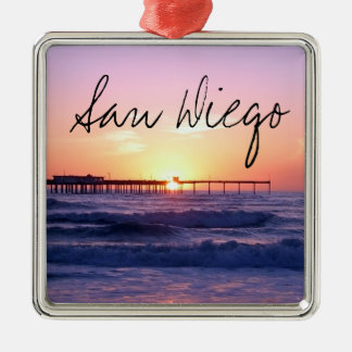 San Diego Pier am Sonnenuntergang Ornament Aus Metall