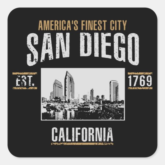 San Diego Quadratischer Aufkleber (Vorderseite)