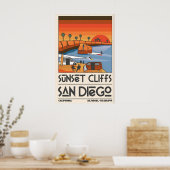 San Diego Reiseplakat Retro Sunset Cliffs Szene Poster (Küche)